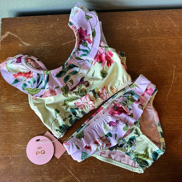 PQ SWIM KIDS {NWT} Ruffle Bikini in Summer Hibiscus | sizes 4 and 6 - Picture 2 of 9